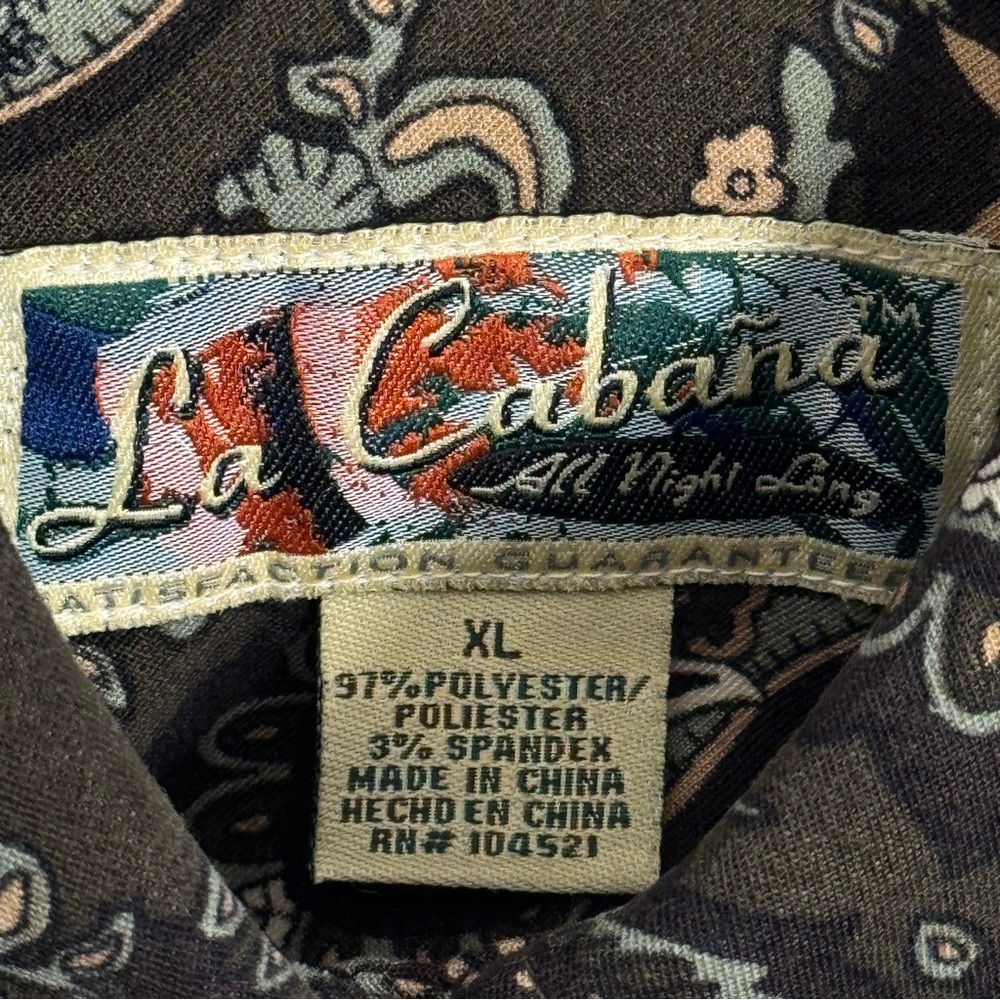 La Cabana Hawaiian Paisley Button Shirt Vaca Beach Top Velour Feel Green size XL - Picture 6 of 8